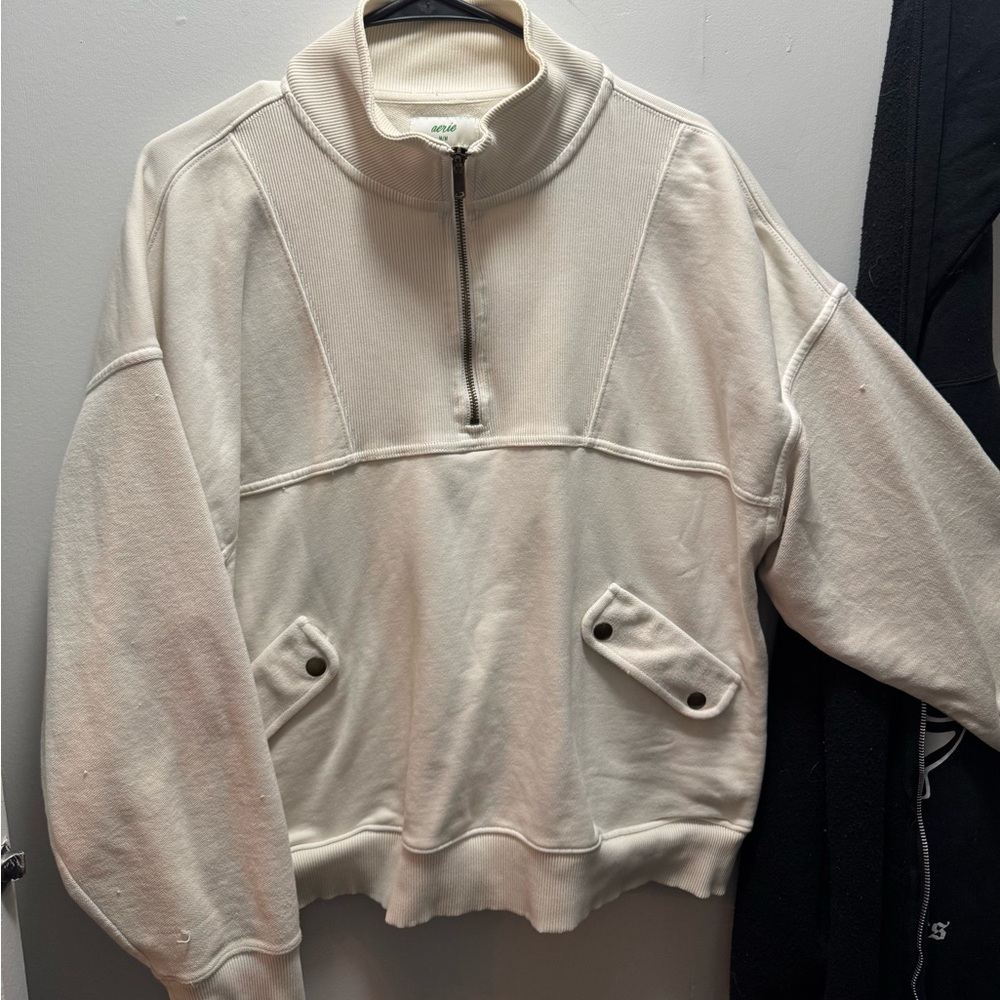 Aerie Women's Cream Quarter-Zip Sweatshirt